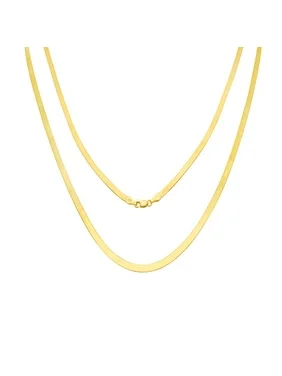 10K Yellow Gold Solid 3mm-9mm Polished Silky Flat Herringbone Chain Necklace, 16"- 30"