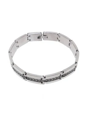 Lex & Lu Men's Stainless Steel Link w/Tire Track 9" Bracelet