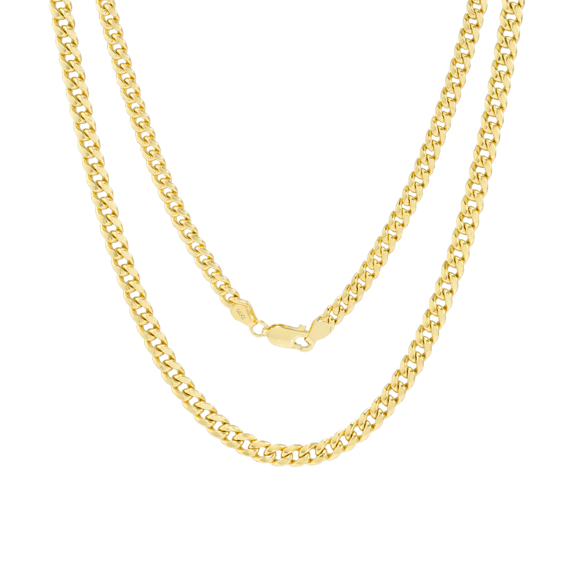 14K Yellow Gold Mens 4.5mm Miami Cuban Link Chain Pendant Necklace, 16"- 30"